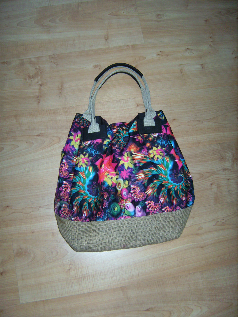 Stofftasche mit Bast, Shopper gräumig bunt, Style Festival Look, Umhängetasche Schultertasche, Strandtasche Bohemian Exotic