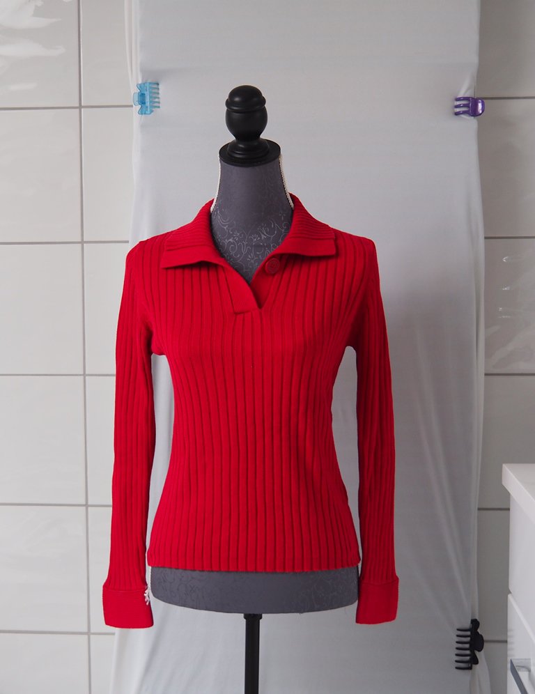 Roter Pullover mit Strickmuster und Kragen Gr. 36/38