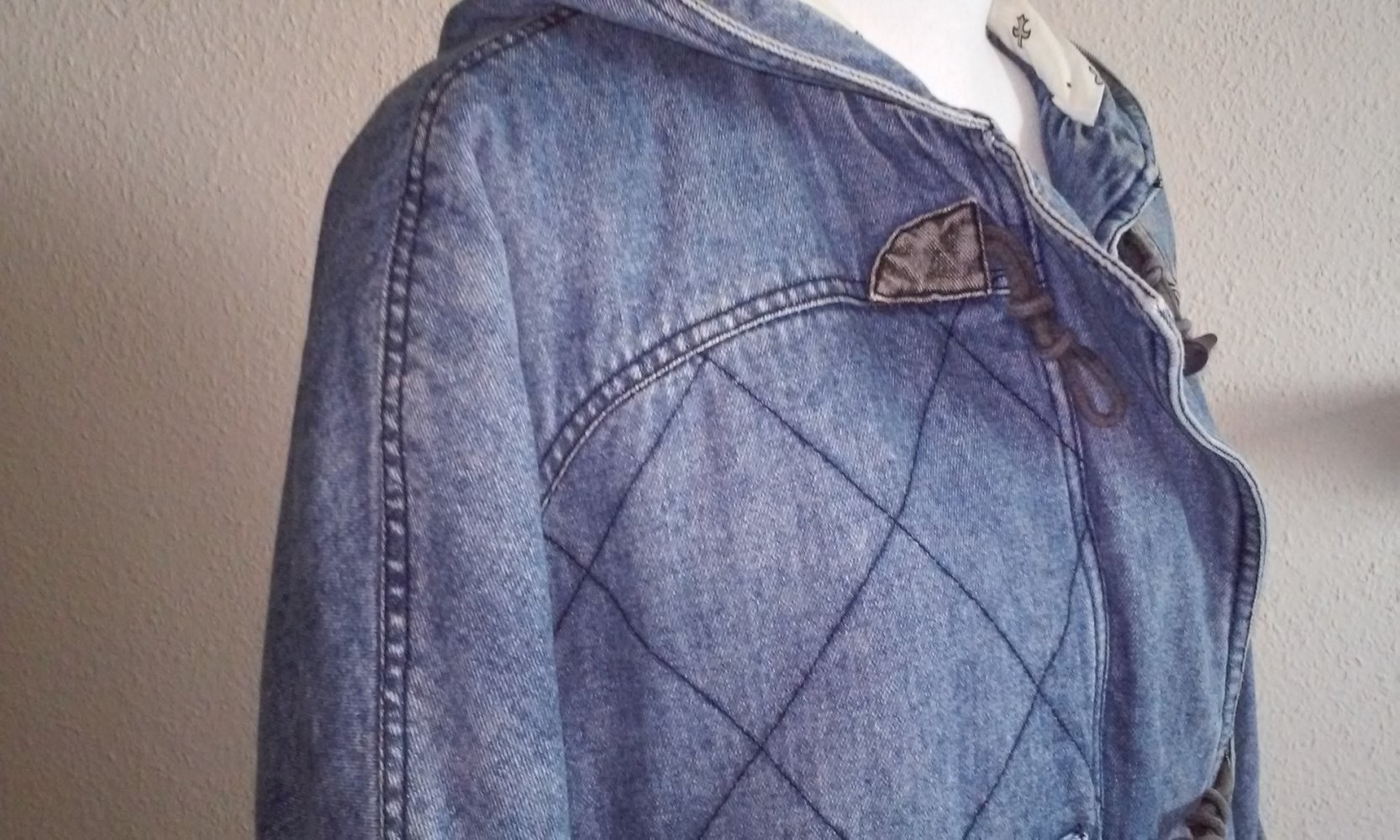  Jeansmantel Jeansparka Damen Parka Mantel Jacke Kapuzenjacke wattiert  vintage