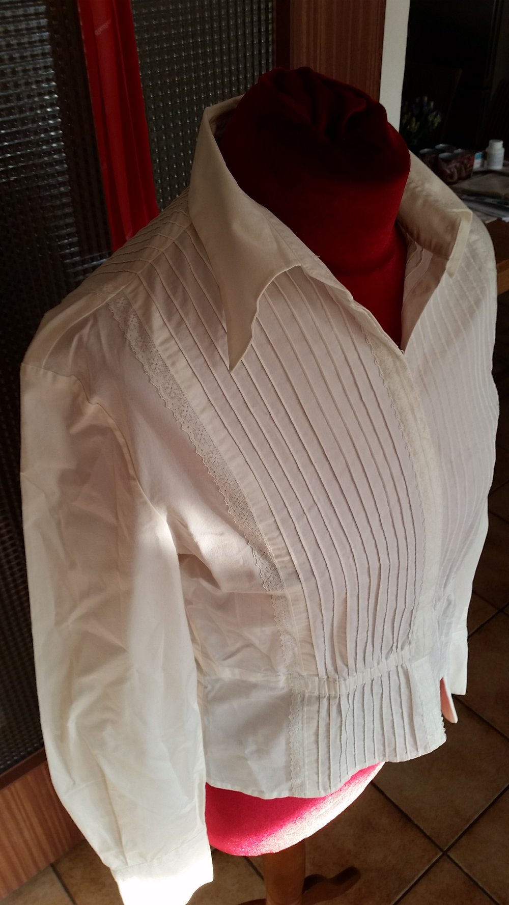 Bluse, Apriori, tailliert, cremefarben, Größe 36, mit Biesen