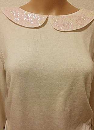 Süsse Pulli in weiß mit Pailletten Kragen / H&M