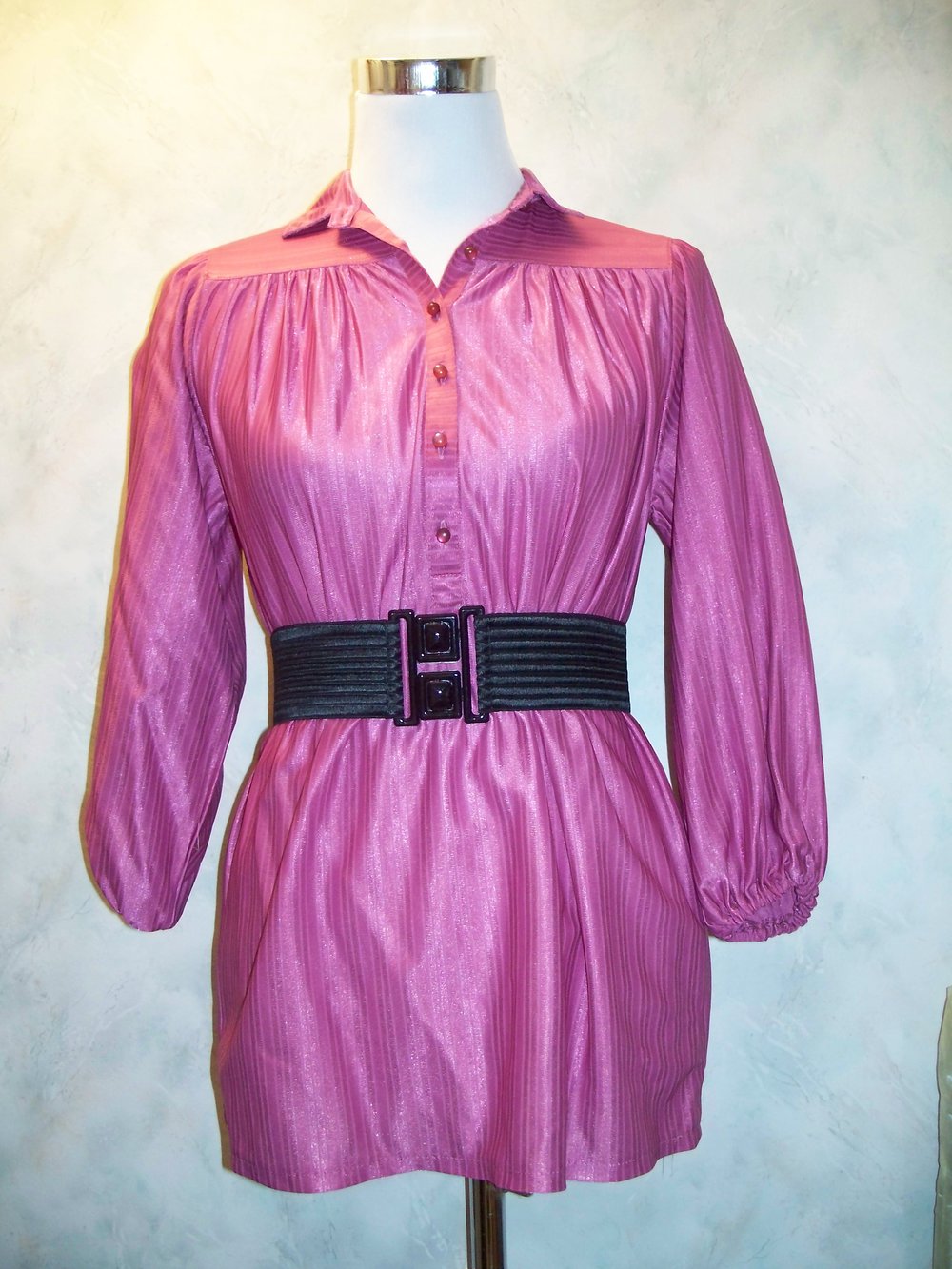 VINTAGE// Pinke Bluse gerade & leicht schillernd mit 3/4-Arm