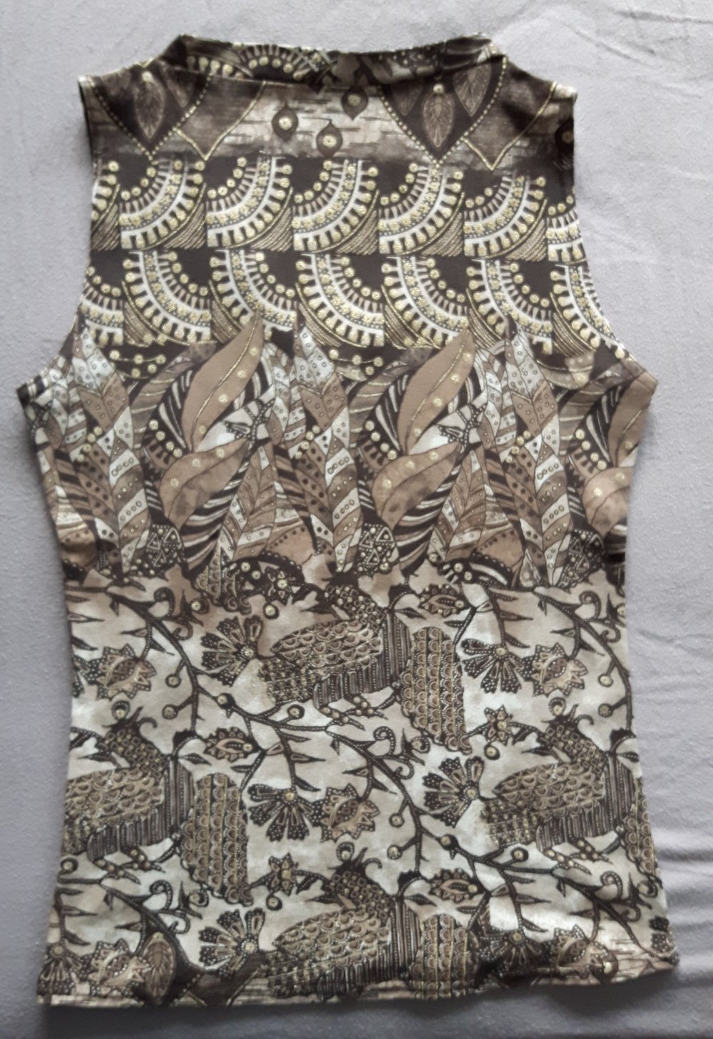 Gemustertes Sommer-Top in braun-beige mit Goldglitzer