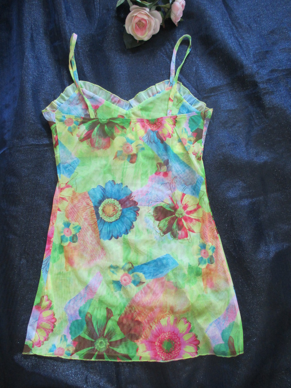 NEU * DESIGNER * Blumen * Blüten * Flower- Power * Hipie Style * Seiden Chiffon * Spaghetti- Träger * Volant * Blusen * Top * Shirt * Gr. 34- 36/ XS- S * aquarell- bunt *