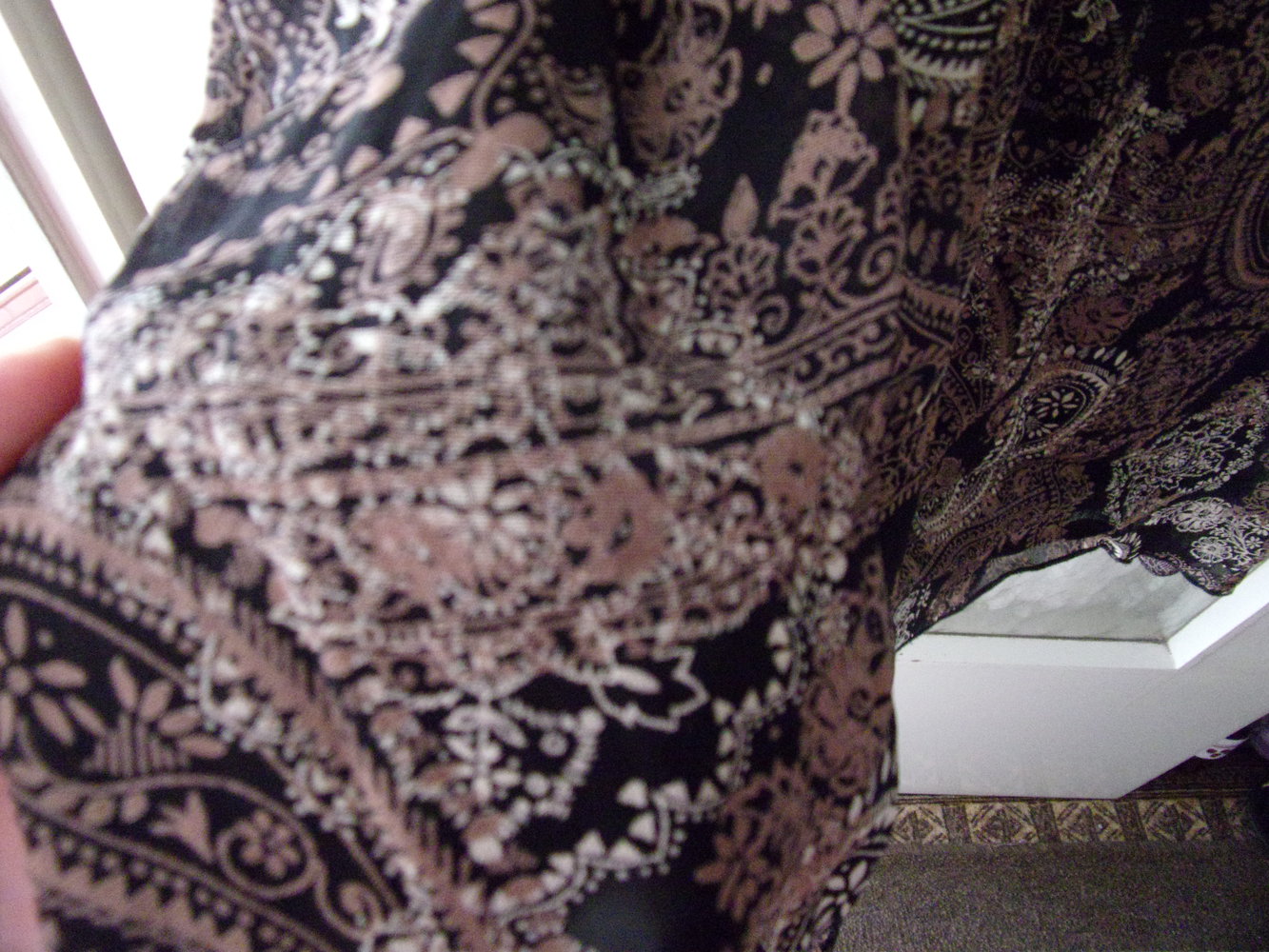 Maxi Kleid schwarz braun beige Paisley Muster blickdicht Grösse 50