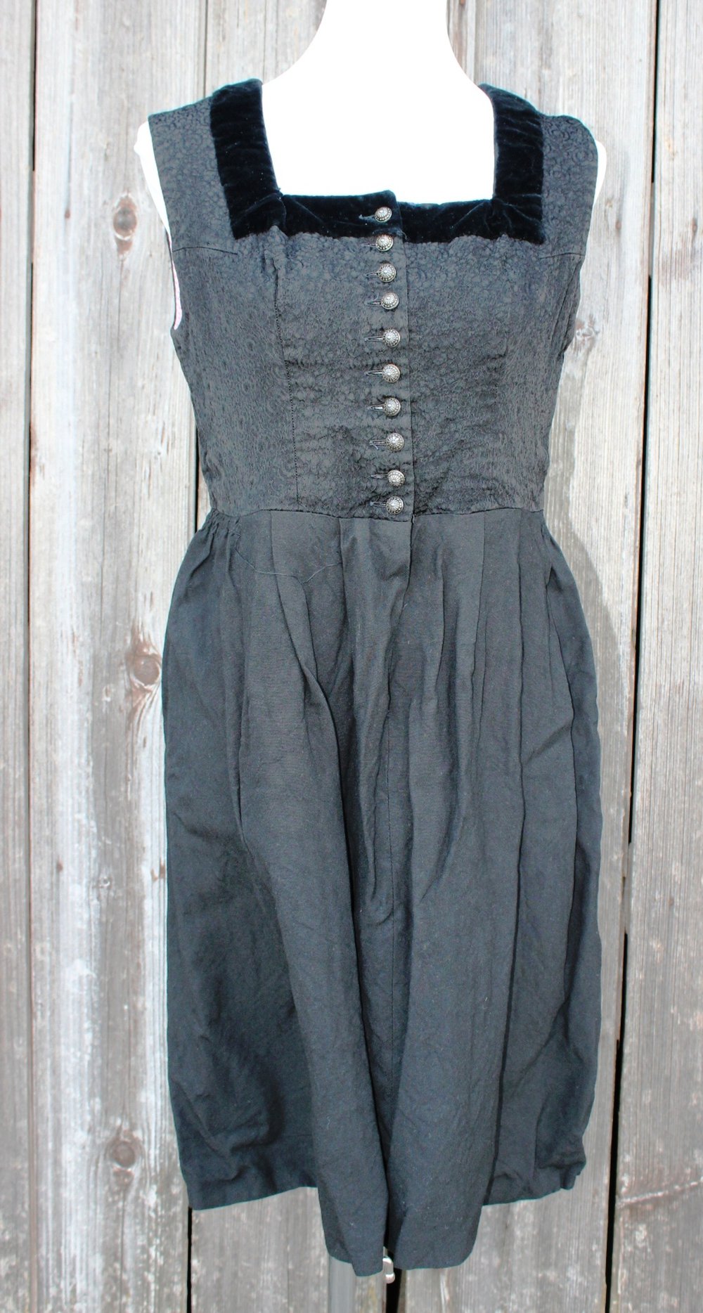 schwarzes True Vintage Dirndl mit Muster, Tostmann, ca. Größe 40