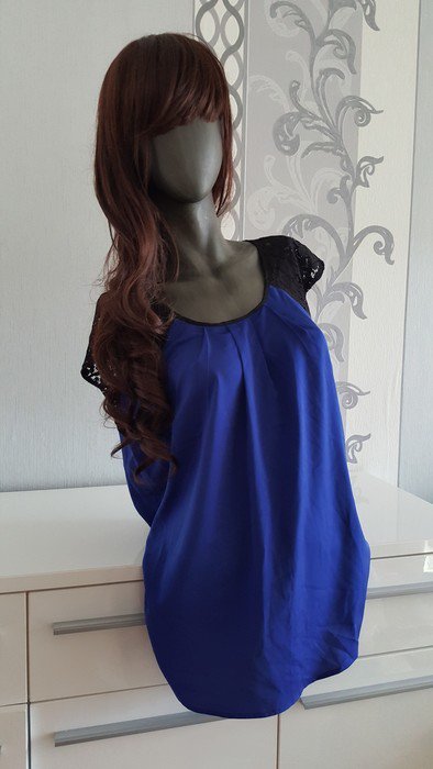 Elegantes Königsblaues Blau Oberteil mit Spitzen schwarz L fällt größer aus XL 40 42 evtl. 44