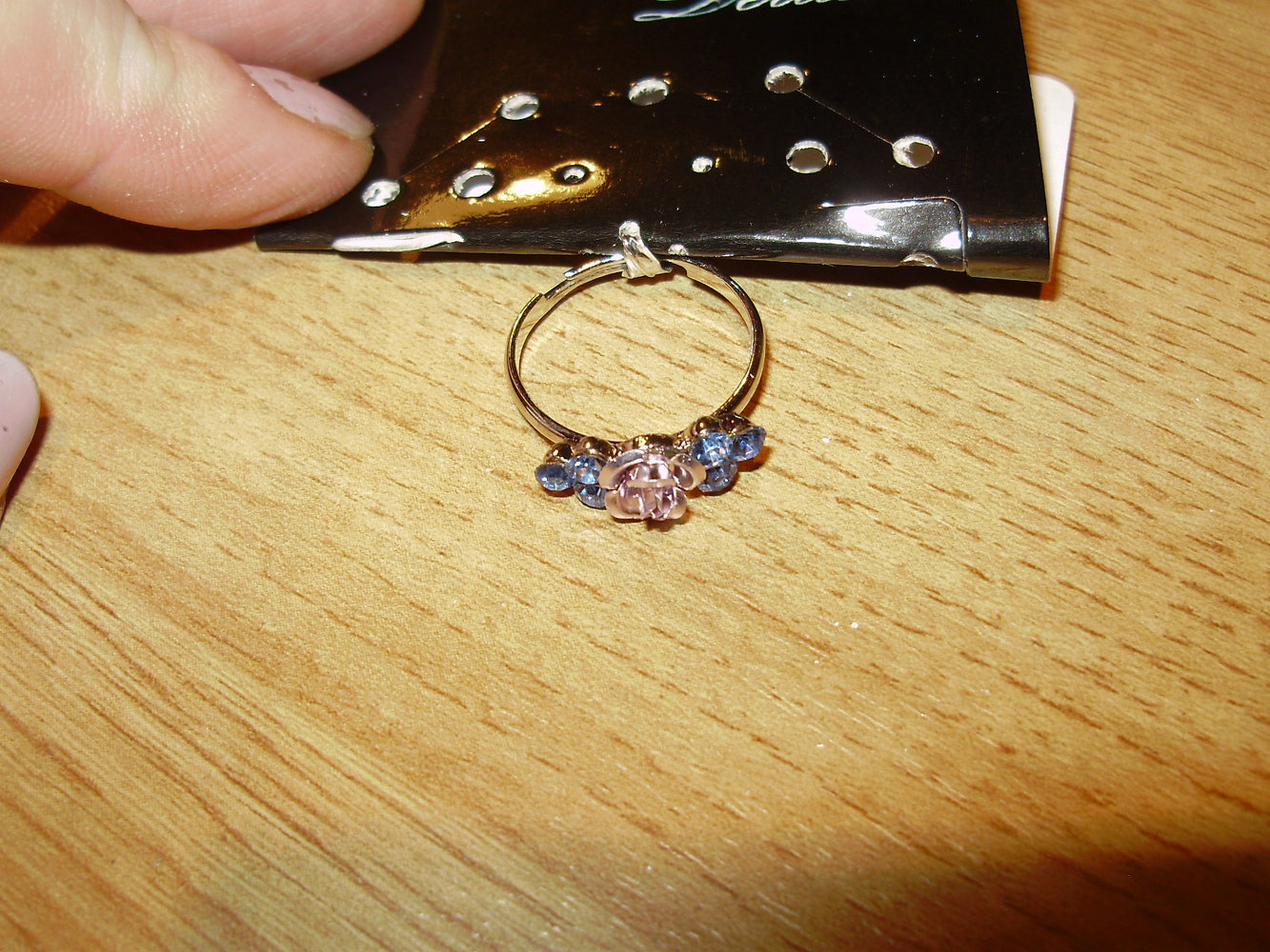 Ring filigran zart silbern mit Rose Glitzersteine NEU