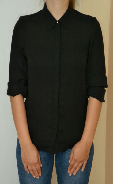 Schwarze Chiffon Blogger Bluse mit Kragen 34 XS NEU