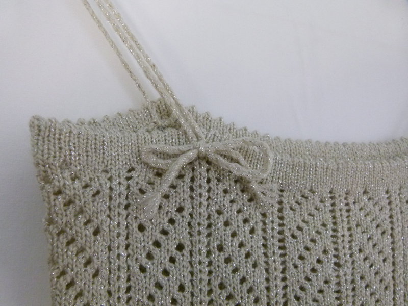 Strick Top aus den 70ern, hellgrau mit Glanzfäden, Boho Mori Sommer Goa Festival Strand 70s Retro Vintage