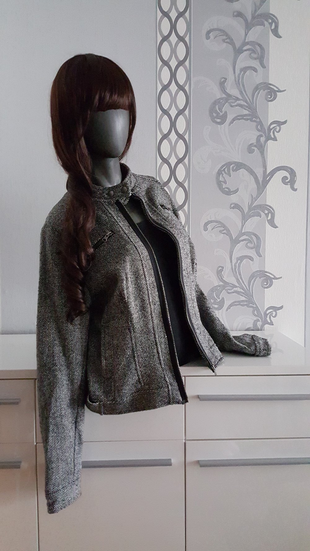 Stoff Biker Jacke 40 42 XL grau