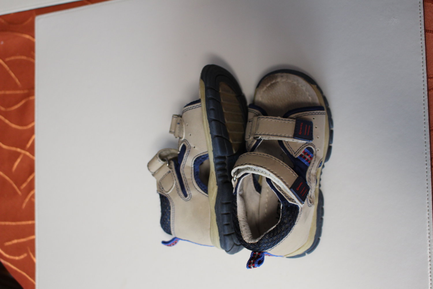 126. Sandalen, beige-blau, Gr. 23