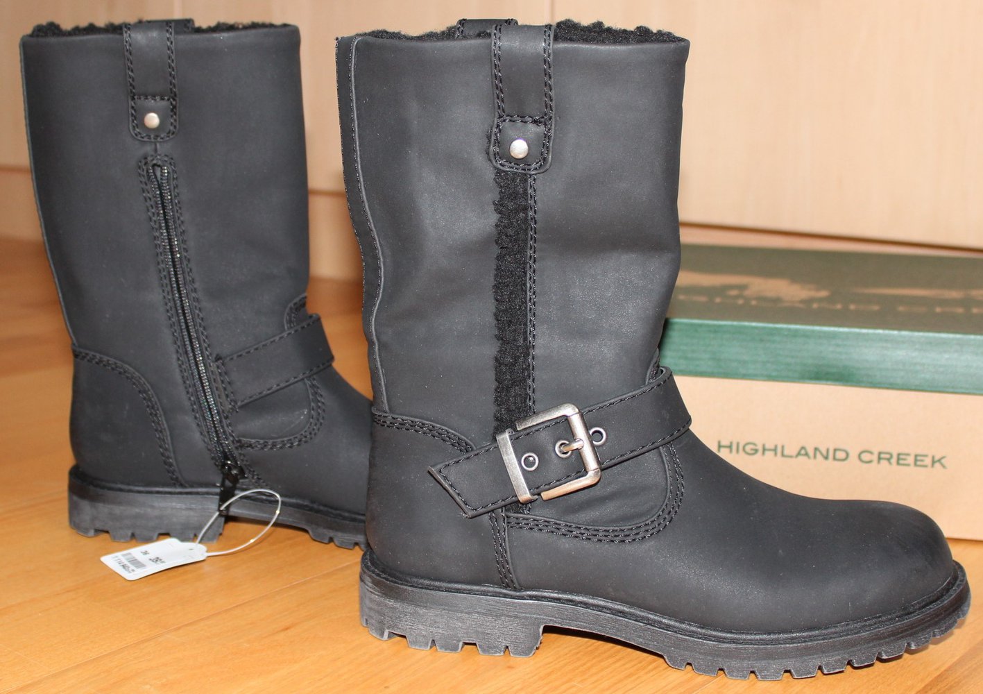 schwarze gefütterte Bikerboots, von Highland Creek, in Größe 36