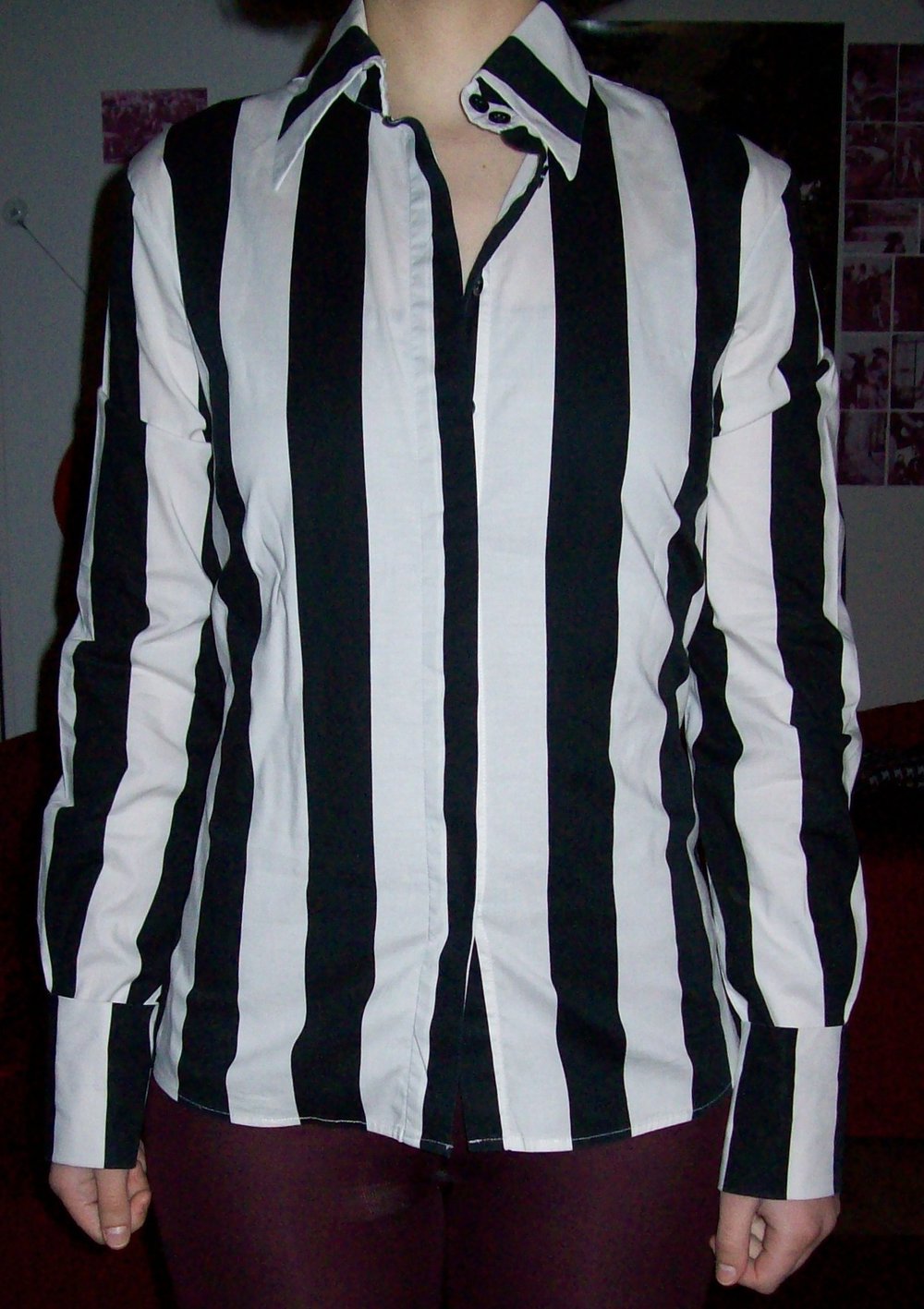 schwarz - weiß gestreifte Bluse Streifen Kragen H&M 36 38 S Blogger Beetlejuice Retro