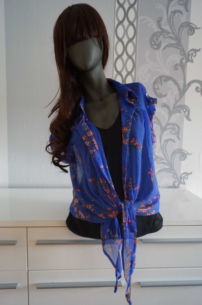 Blaue Bluse mit Blumen 40 42 44 L XL evtl. auch 38 M