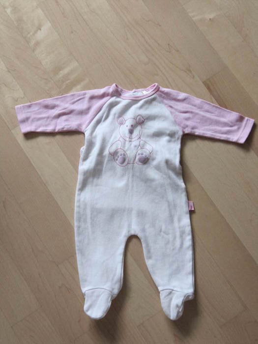 Baby Strampler Gr.62 Baumwolle Schlafanzug Top weiß rosa Bärchen Sommer Schlafi