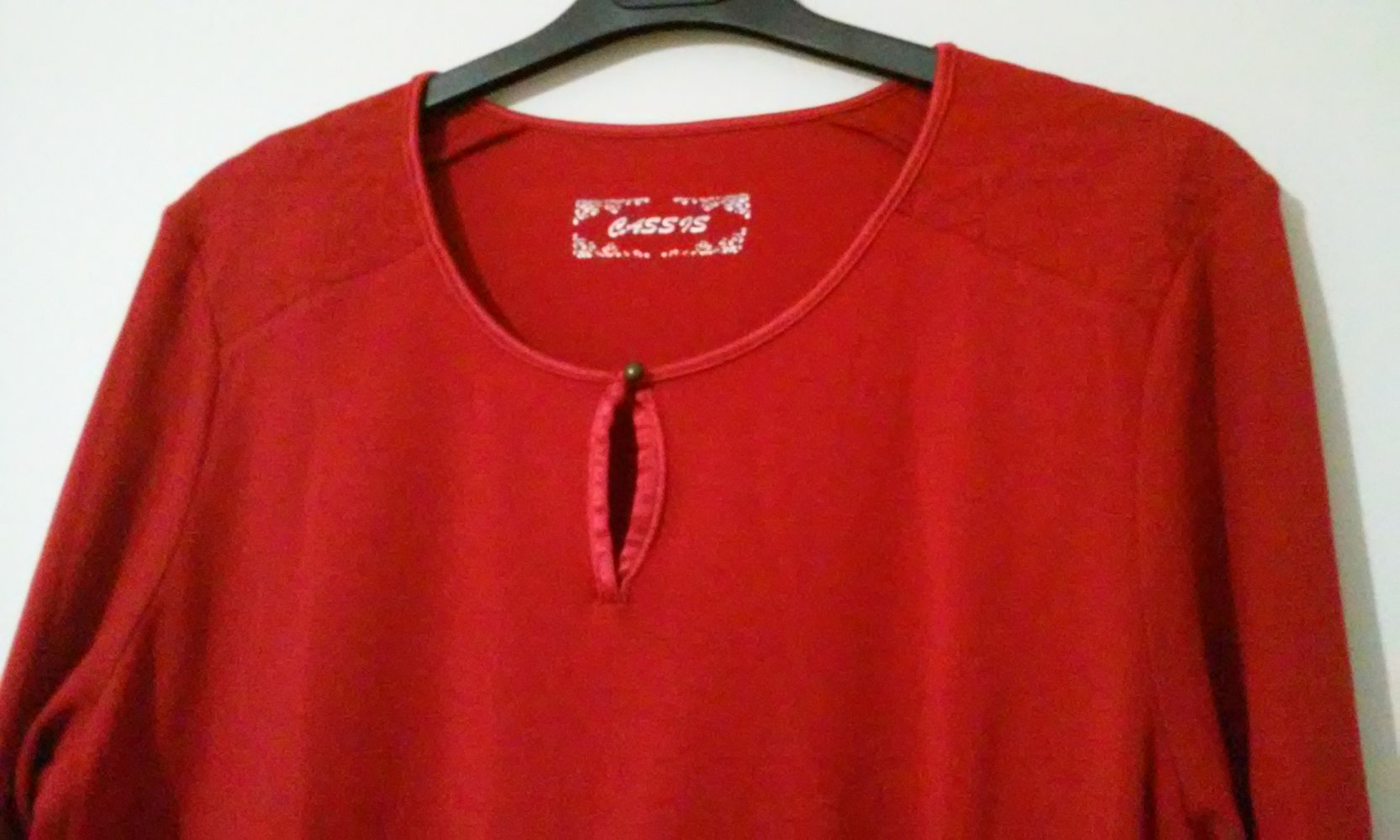 Shirt rot/strech langarm Rundhalsausschnitt Schulterbereich doppellagig gesteppt 