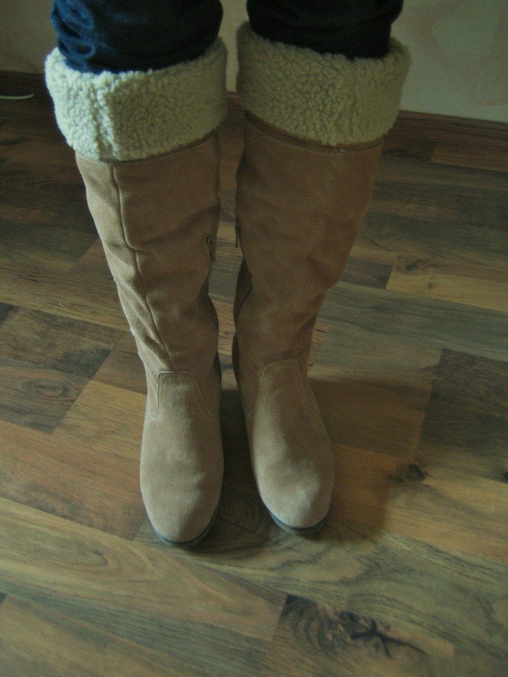 Wildleder Stiefel mit Fell Keilabsatz