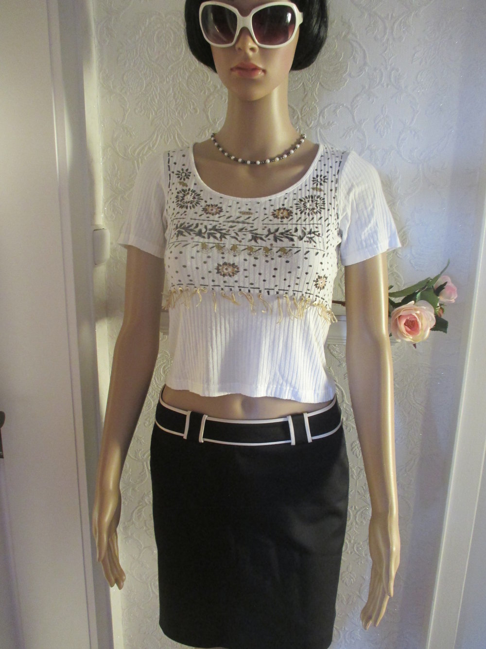 NEUw High-Waist A-Linie Mini- Rock mit Paspelierung 