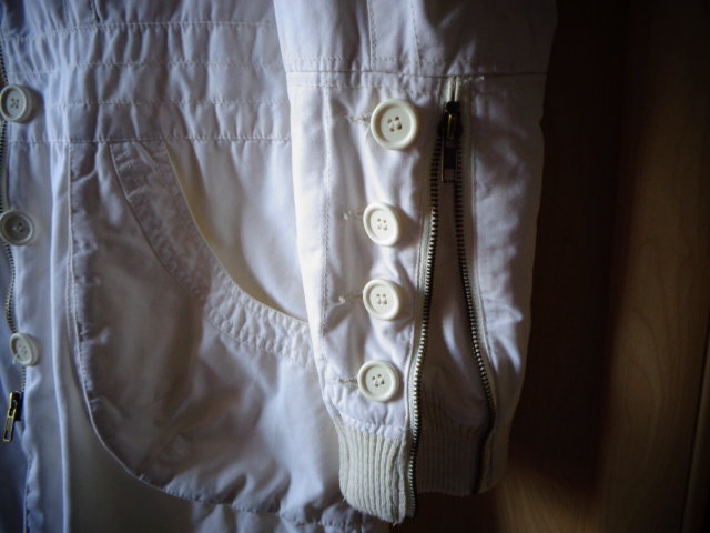 Mantel, Kurzmantel, Longjacke mit Fell-Kapuze, Gr. 36, wollweiß