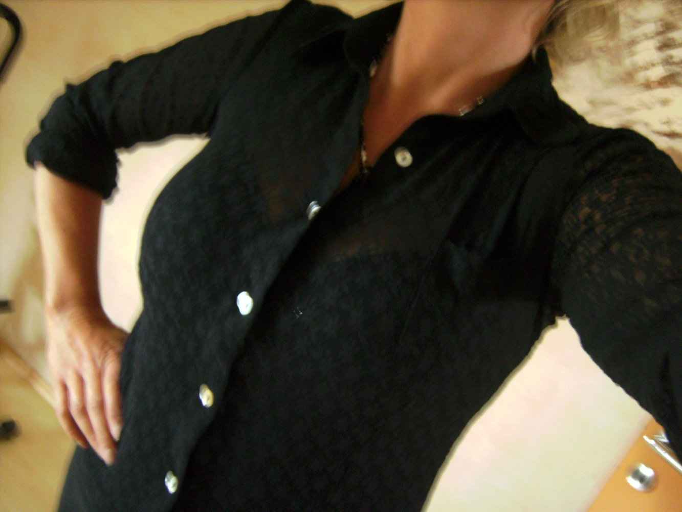 Marree süsse Bluse,Gr. 36, Spitzen-Optik Transparent, Gothic,Hemdbluse schwarz Gr. 36/38 Stretch 