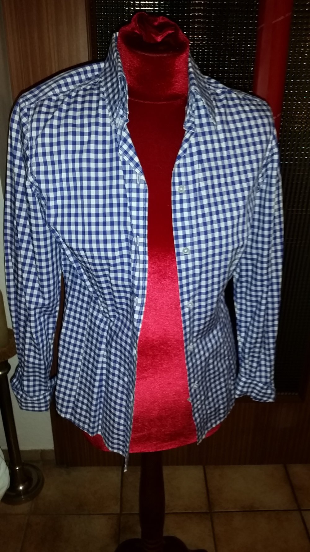 van Laack Bluse blau-weiß kariert Größe M