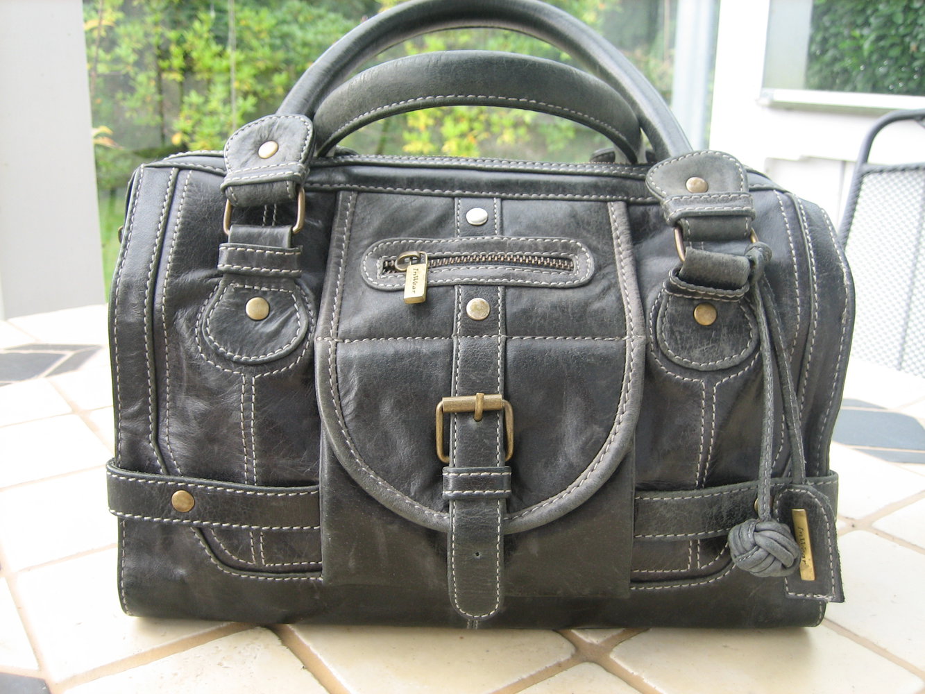 Megastarke Echtleder - Handtasche, Grau, sehr aufwändig + geräumig!