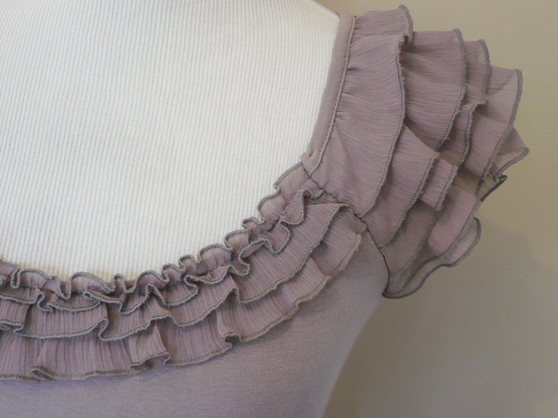 Romantisches Orsay Shirt Volants Pastell Flieder XS