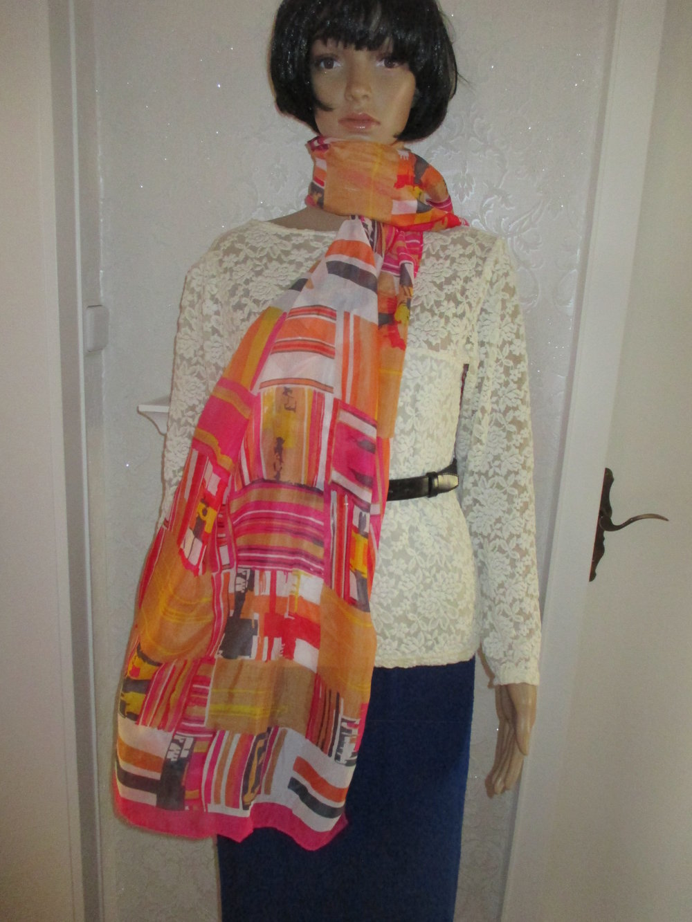 NEU * Duftig * Seiden Chiffon * DESIGNER * XXL SCHAL * SCARF * Hals- TUCH im Retro * Boho Look * pink * bunt *