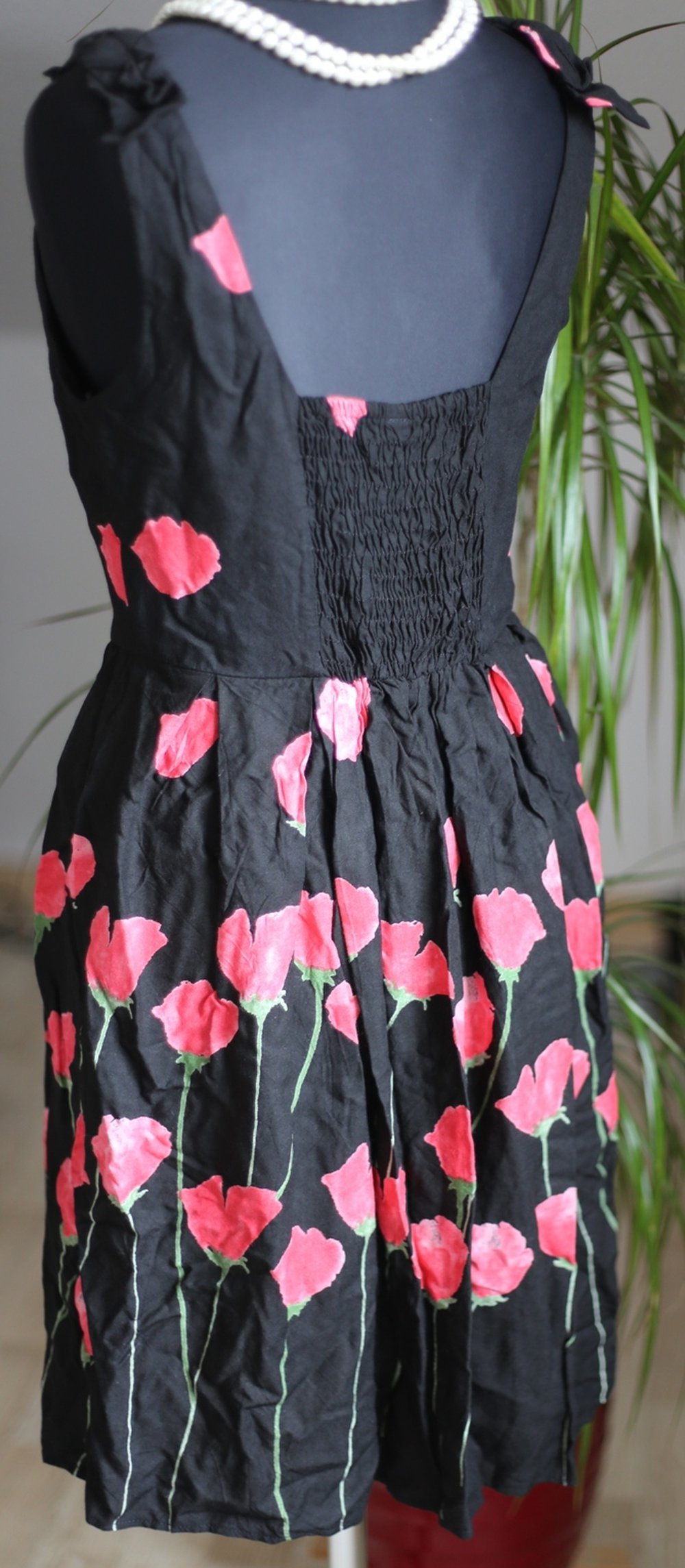Kleid Mohn Blumen Rot Schwarz XS