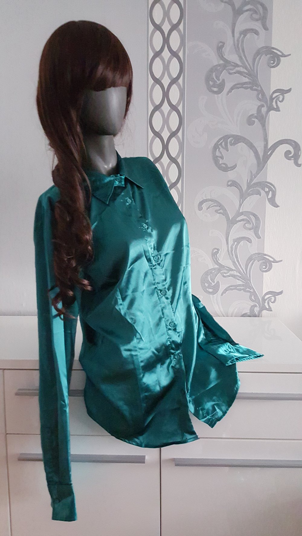 Grün - Blau Glanz Bluse XL 42