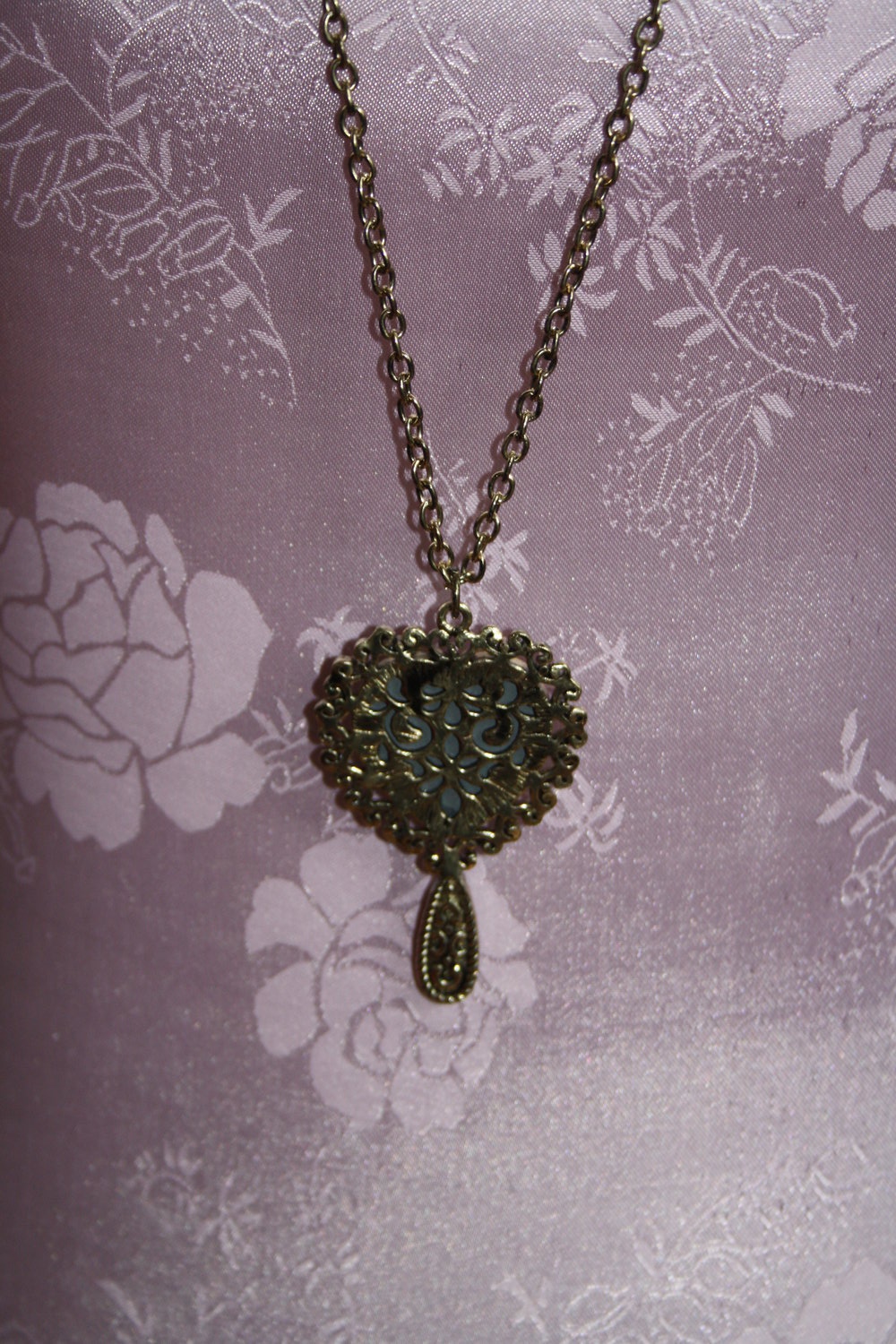 * Kette lang gold altgold Spiegel Anhänger Herzform