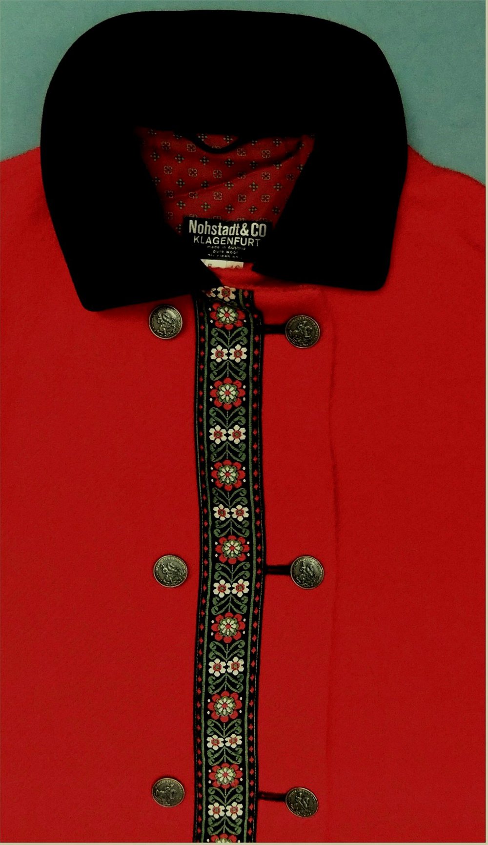 Nohstadt & Co - Trachten-Cape / Poncho - Rot mit Edelweiß-Volant und schwarzem Kragen - Größe 42