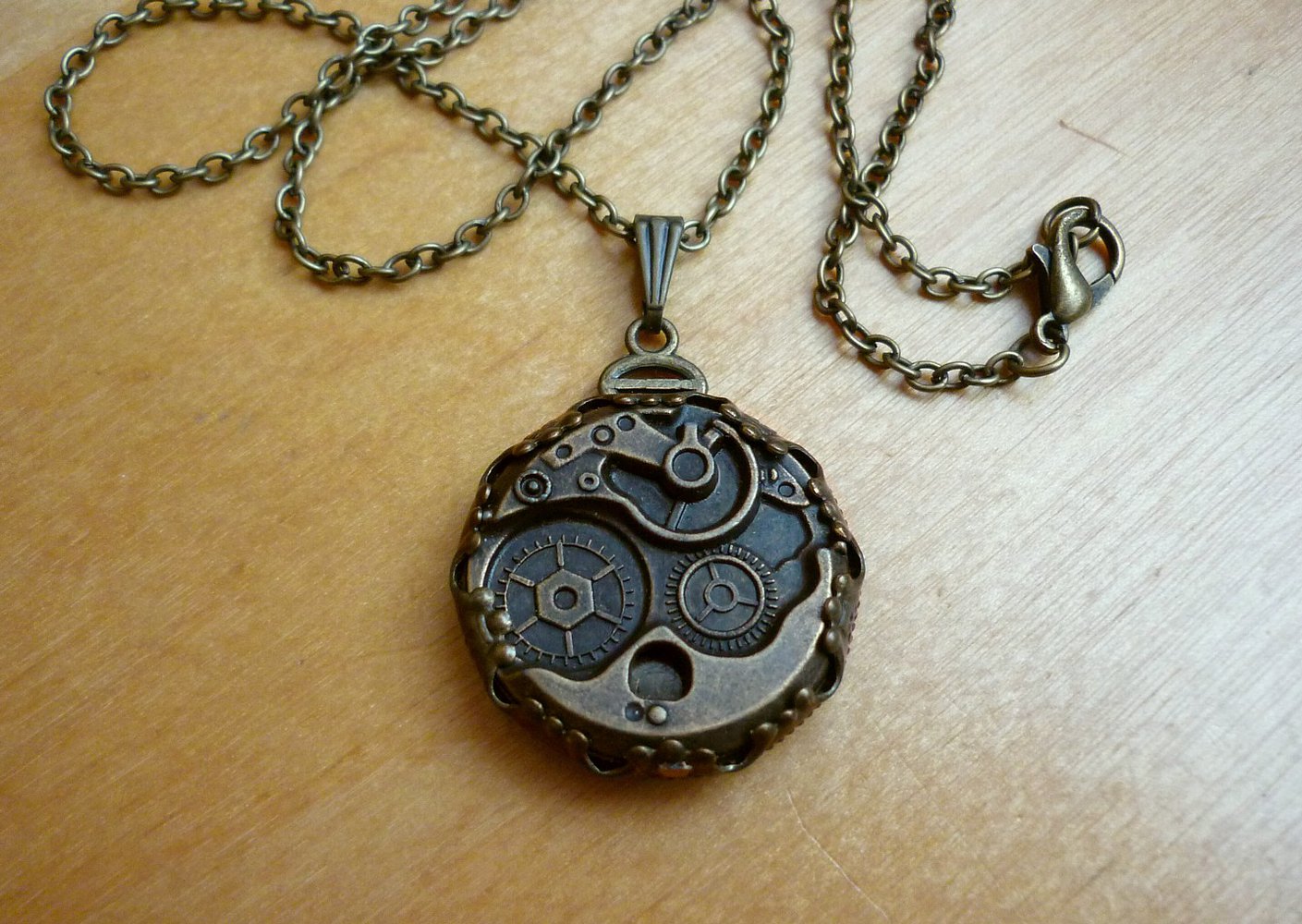 Steampunk Kette Zahnrad Wechselkette Fake Uhr Vintage bronze Gothic 2 Seiten