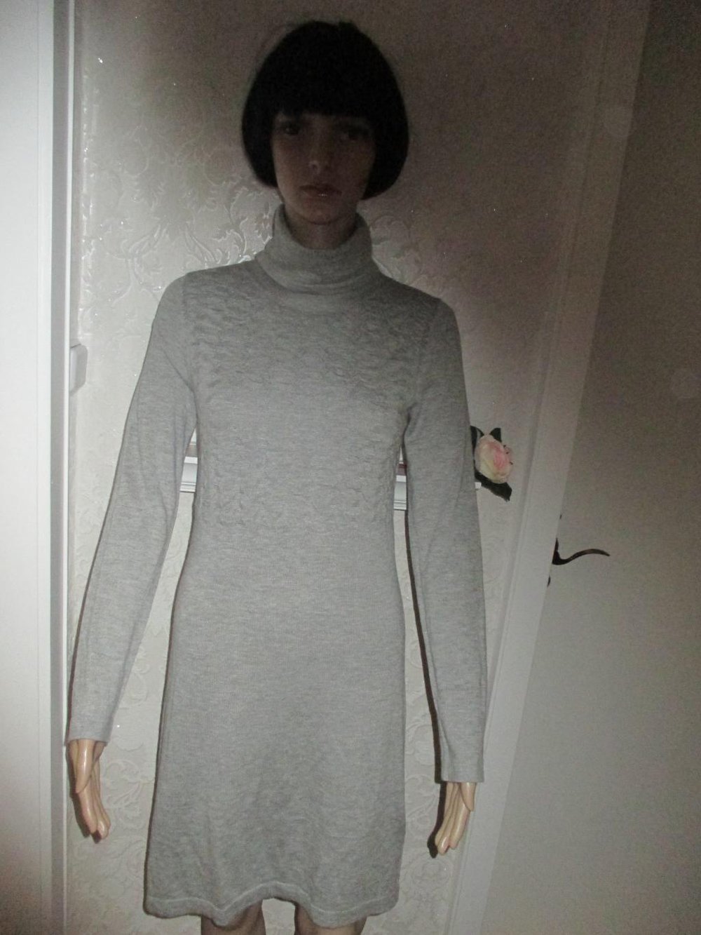 NEU * Zopfmuster * Rollkragen * Fein- Strick * Wolle * Bodycon * Mini- Kleid ''MeXX'' Gr. 36- 38/ S * schiefer * hell- grau *