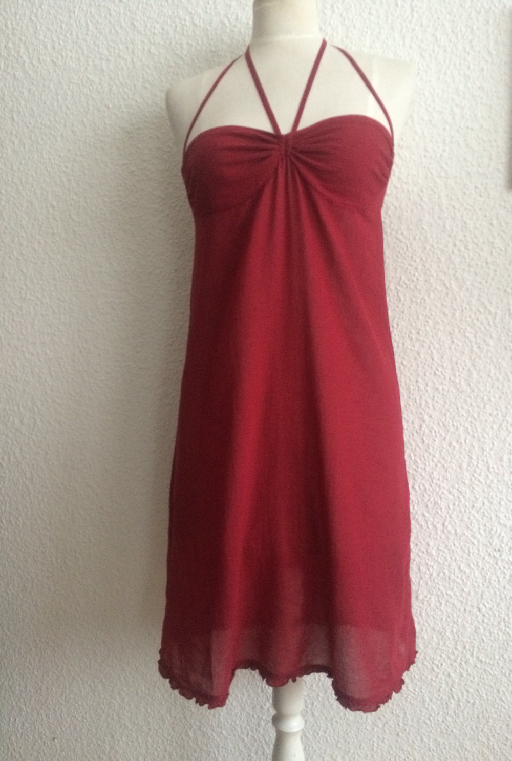 Sommer Kleid, Trägerkleid mit Multistraps & mit Smok Rücken partie,dunkel rot