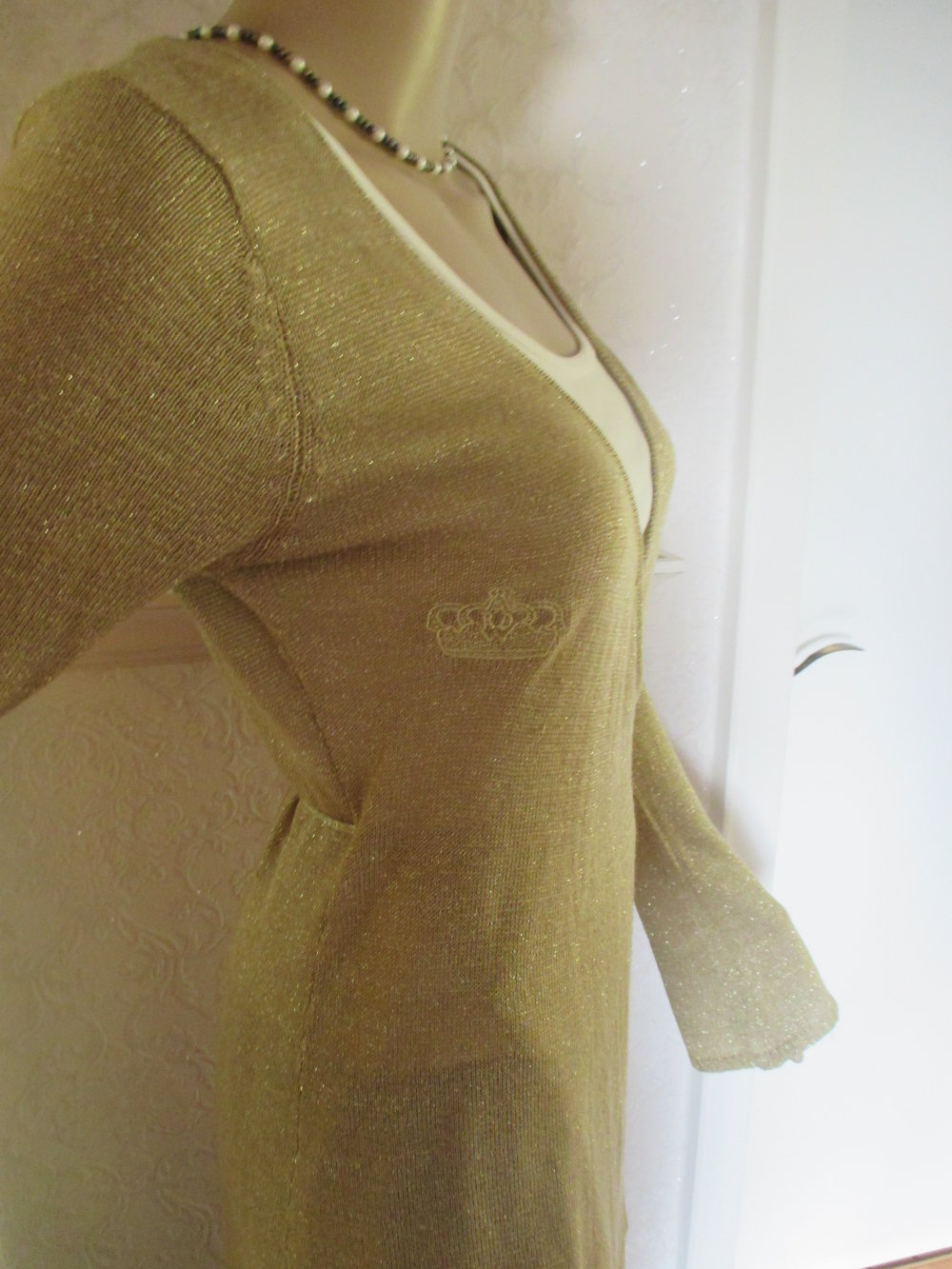 NEU * Glitzer * Lurex * Kronen Stickerei * Abend * Ausgeh * Long * Wickel * Fein- Strickjacke * Cardigan Pullover 