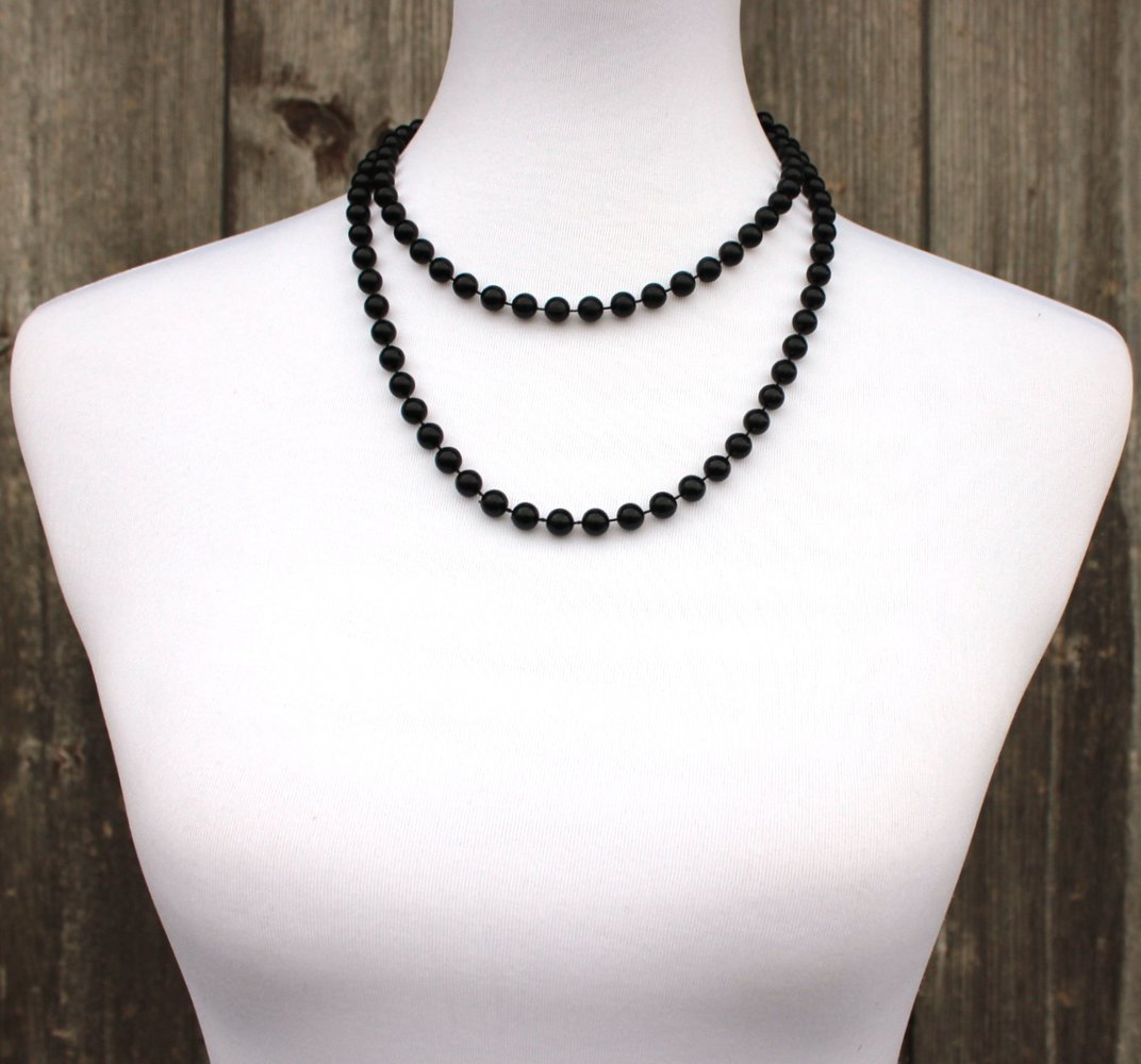 lange schwarze Perlenkette aus Plastik, Modeschmuck