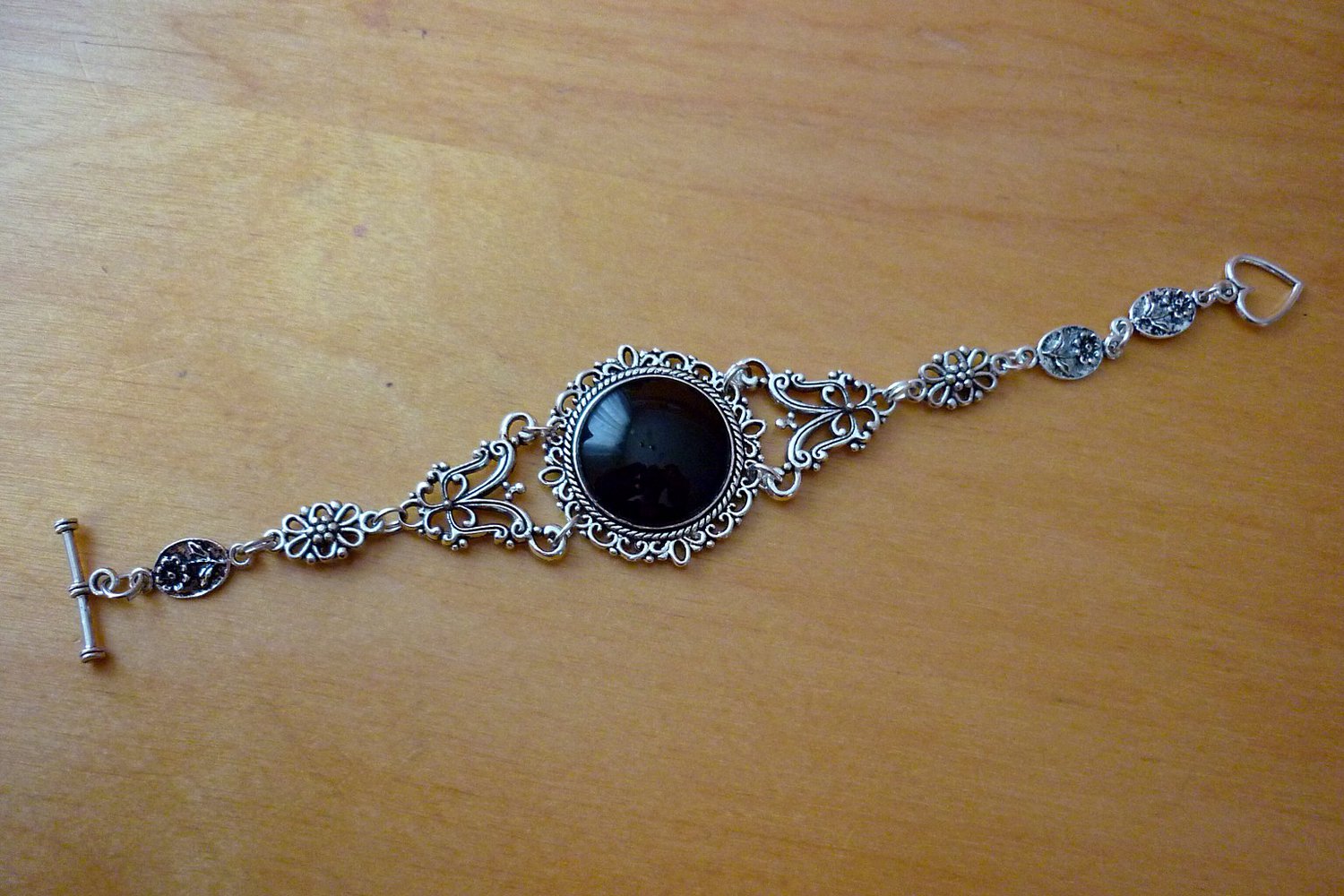 Gothic Armband silberfareben schwarz Ornament Emo Rockabilly Jugendstil