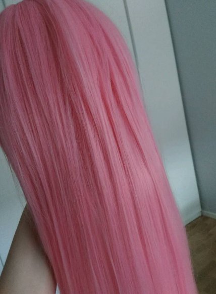 Glatte Perücke Rosa Pink mit schiefem Pony Anime Manga Cosplay Scene Emo