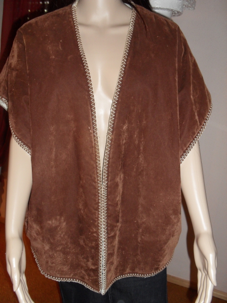 braune/ beige Velour Jacke mit Lammfellimitat waschbar mit Ziersaum GR XL