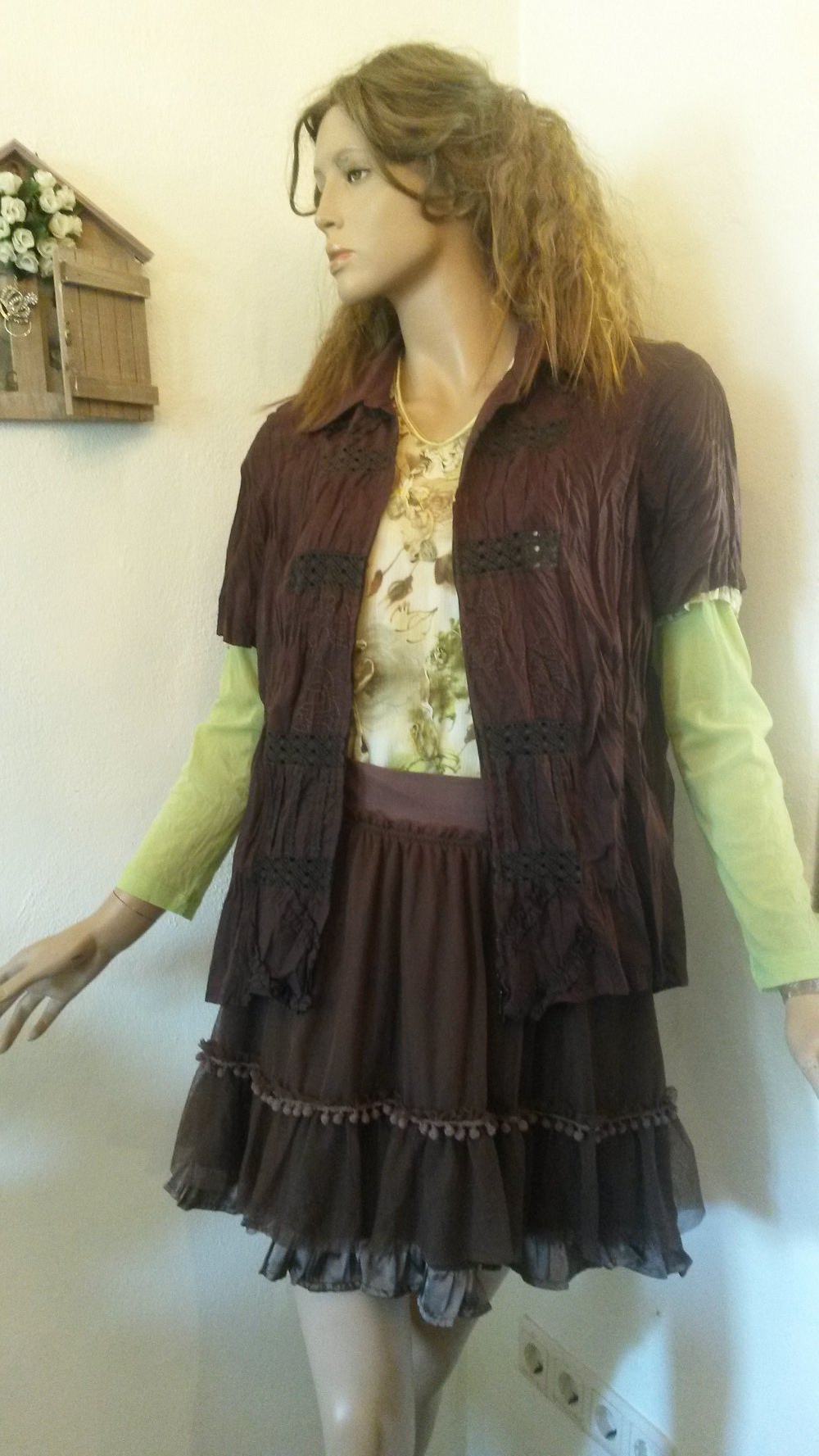 schokobraune  Bluse in Crashed - Optik