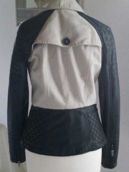 Zara 34 Stepp Bikerjacke Stoff Leder schwarz beige