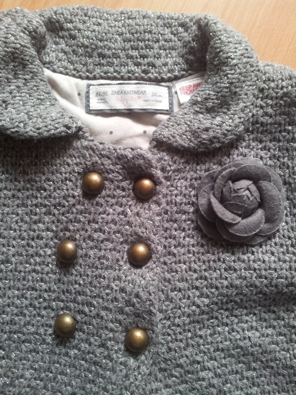  Strickjacke Strick Mantel kurz Zara Gr. 94 grau silber