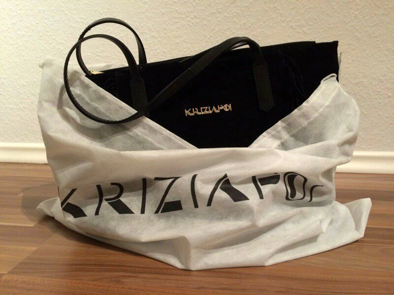Original Kriziapoi Designer Wildleder Echtleder Leder Tasche Shopper mit Fransen schwarz Blogger