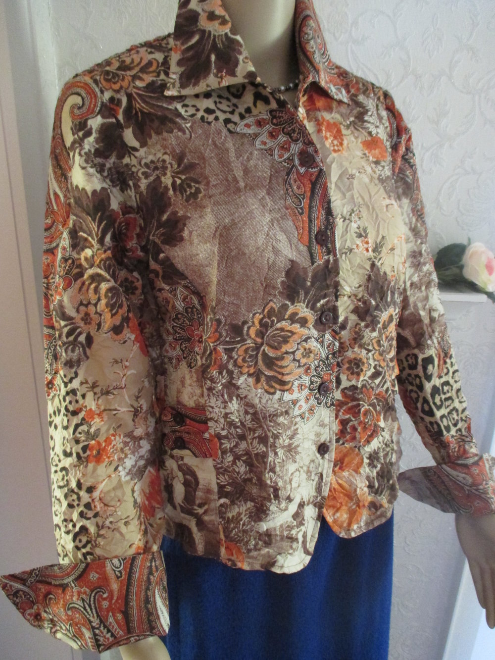 NEU Rosen-Blüten Romantik Animal Leoparden Seiden-Satin Crinkel Hemd BLUSE 