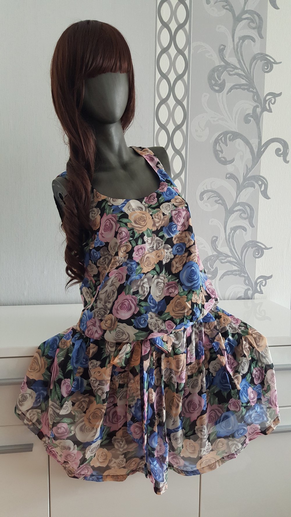 Blumiges Boho Kleid L 40 auch M 38 Blumen Blau Rosa Gelb Bunt Neu