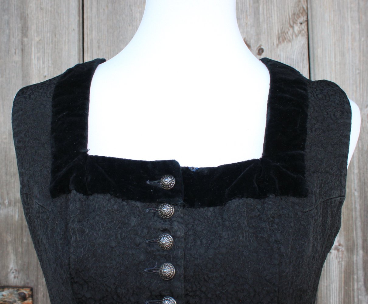 schwarzes True Vintage Dirndl mit Muster, Tostmann, ca. Größe 40