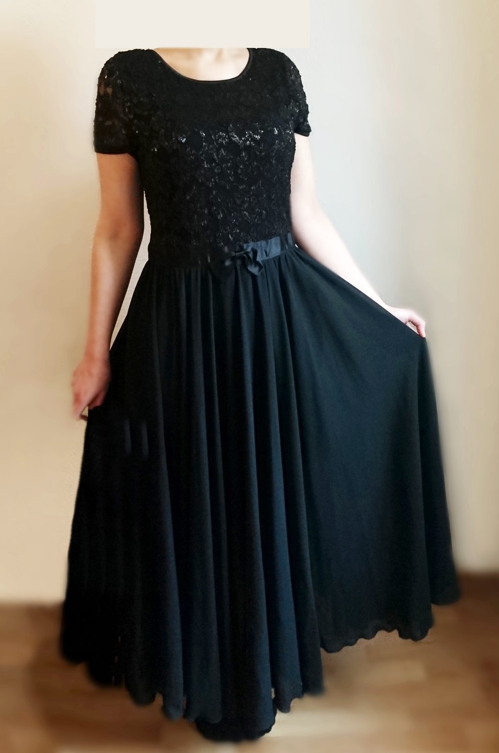 Abendkleid schwarz Glitzer Spitze Abiball Jugendweihe Konfirmation