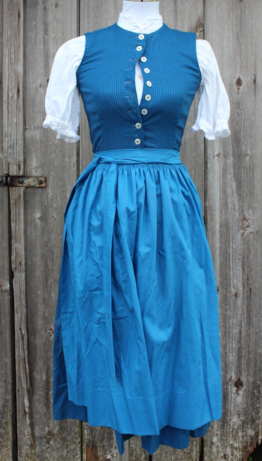 blau schwarz kariertes Vintagedirndl (inkl. Schürze und Bluse), DIY Unikat, ca. Größe 36